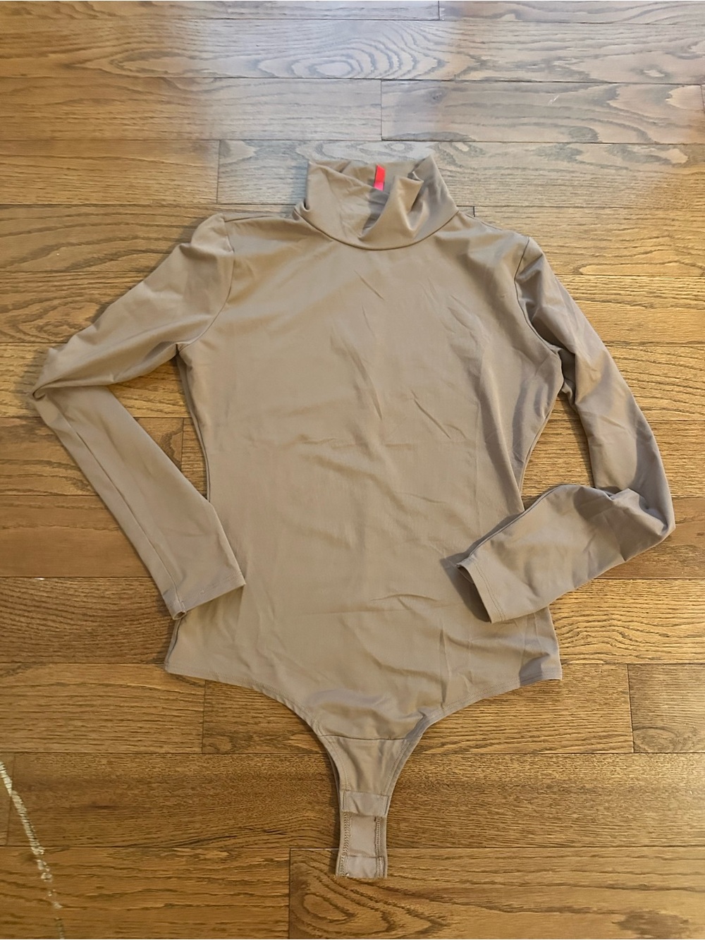 SPANX Size Medium Long-Sleeve Turtleneck Body Suit Light Brown Snap